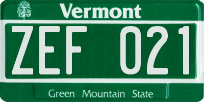 VT license plate ZEF021