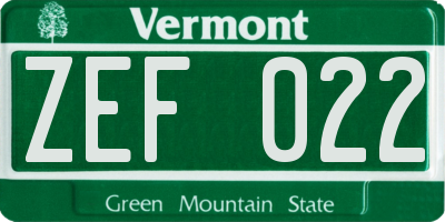 VT license plate ZEF022