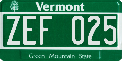 VT license plate ZEF025