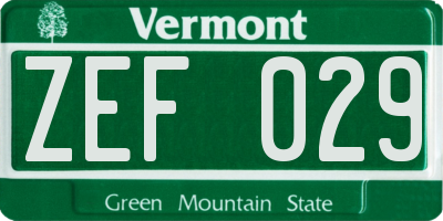 VT license plate ZEF029
