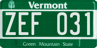 VT license plate ZEF031