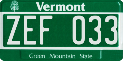 VT license plate ZEF033