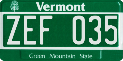 VT license plate ZEF035