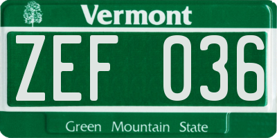 VT license plate ZEF036