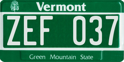 VT license plate ZEF037