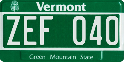 VT license plate ZEF040