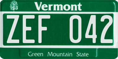 VT license plate ZEF042