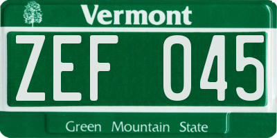 VT license plate ZEF045