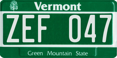 VT license plate ZEF047