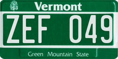VT license plate ZEF049