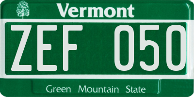 VT license plate ZEF050
