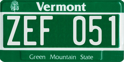 VT license plate ZEF051