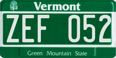 VT license plate ZEF052