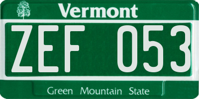 VT license plate ZEF053