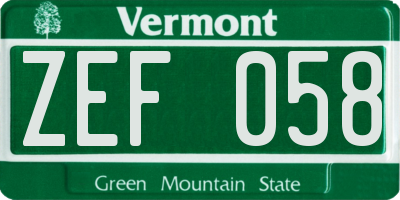 VT license plate ZEF058