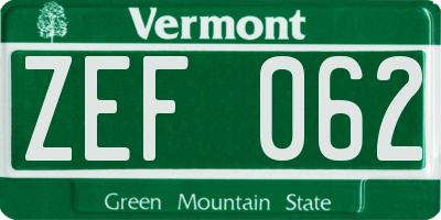 VT license plate ZEF062