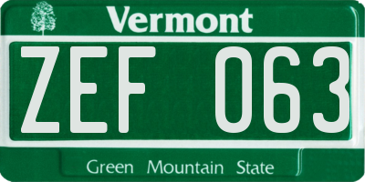 VT license plate ZEF063