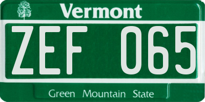 VT license plate ZEF065