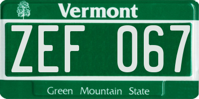 VT license plate ZEF067