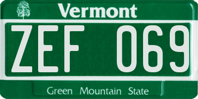 VT license plate ZEF069