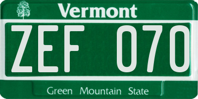 VT license plate ZEF070