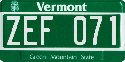 VT license plate ZEF071
