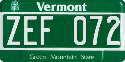 VT license plate ZEF072