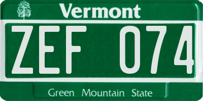 VT license plate ZEF074