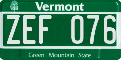 VT license plate ZEF076