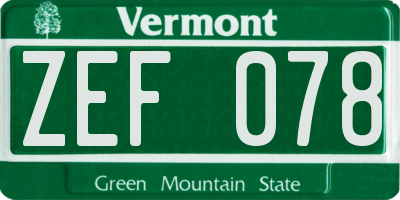 VT license plate ZEF078