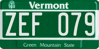 VT license plate ZEF079