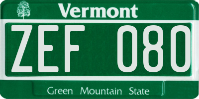 VT license plate ZEF080