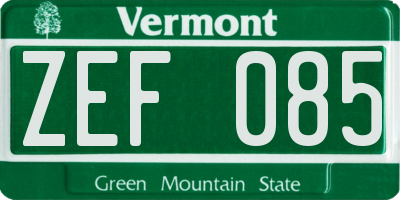 VT license plate ZEF085