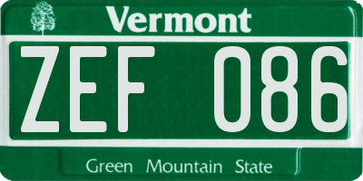 VT license plate ZEF086