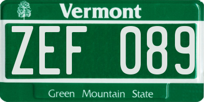 VT license plate ZEF089