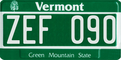 VT license plate ZEF090