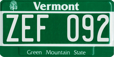 VT license plate ZEF092
