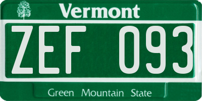 VT license plate ZEF093