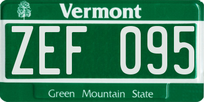 VT license plate ZEF095