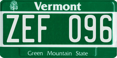 VT license plate ZEF096