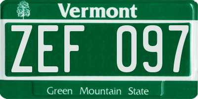 VT license plate ZEF097