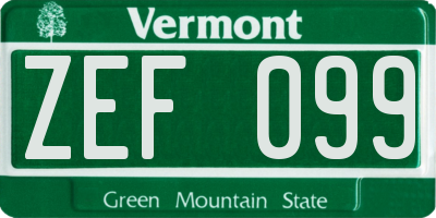 VT license plate ZEF099