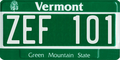 VT license plate ZEF101