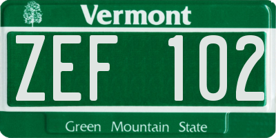 VT license plate ZEF102