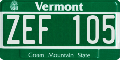 VT license plate ZEF105