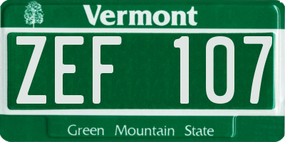 VT license plate ZEF107