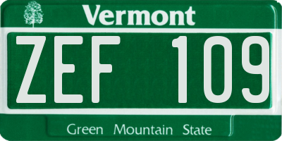 VT license plate ZEF109