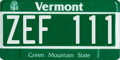 VT license plate ZEF111