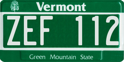 VT license plate ZEF112