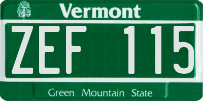 VT license plate ZEF115